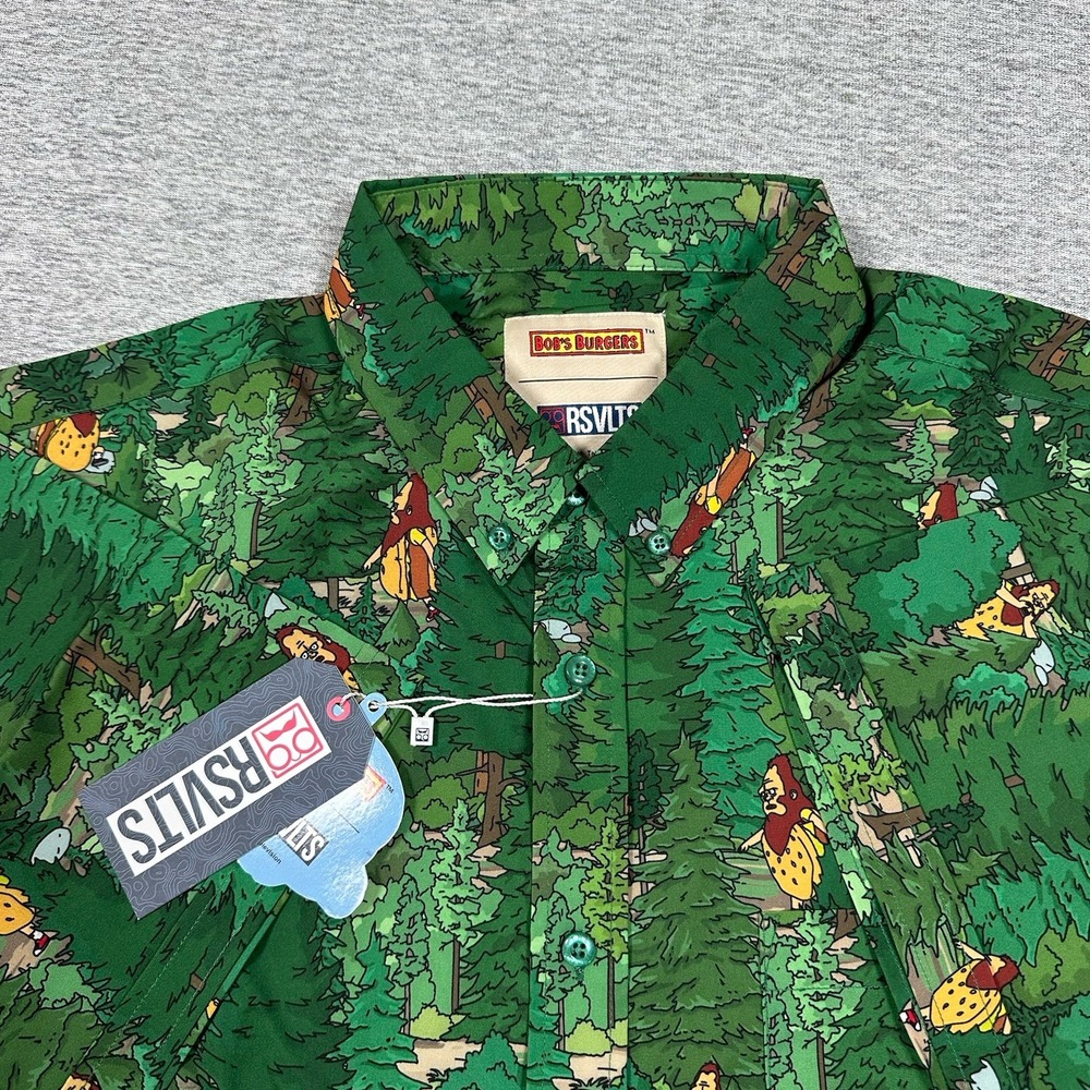 RSVLTS x Bob's Burgers Shirt Mens XL Green Finding Beefsquatch Stretch NEW